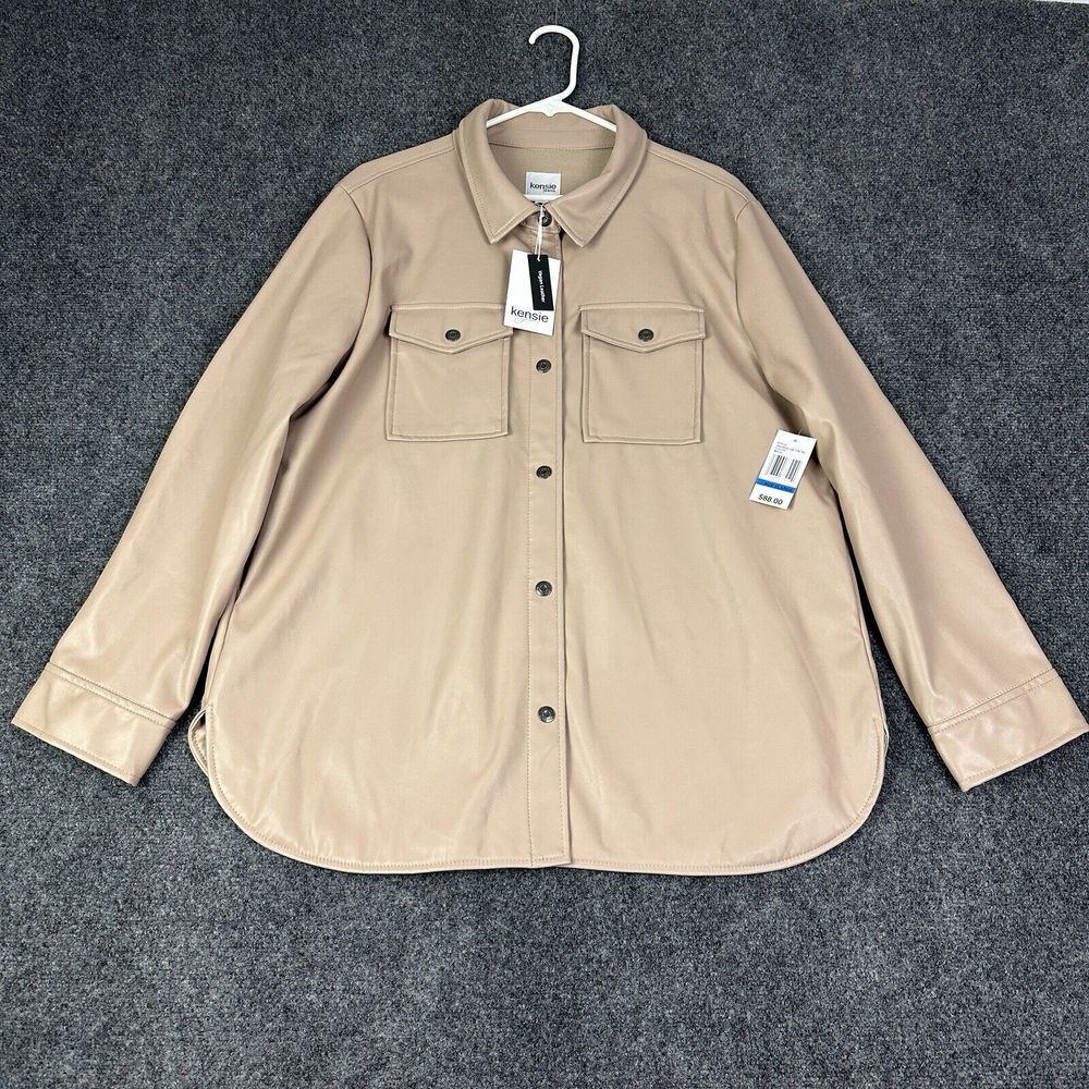 Kensie Jeans Vegan Leather Shirt Womens XL Pale Pink Button Up Shirt Jacket NEW